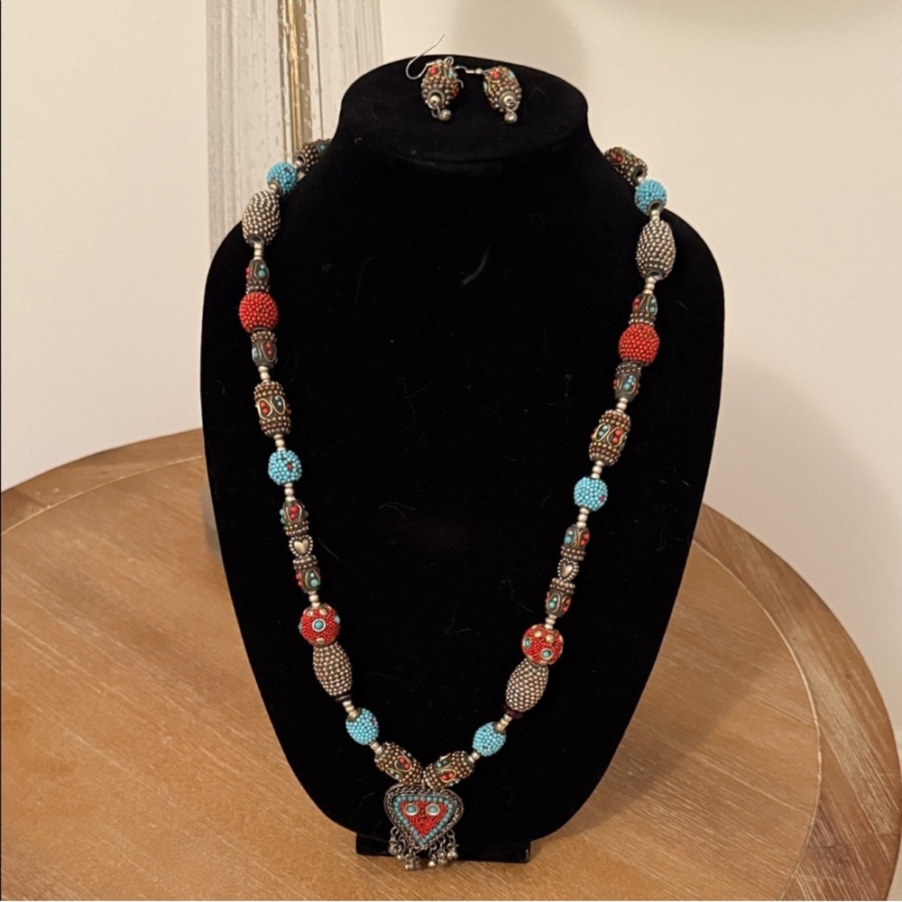 Beaded Multicolor Necklace and Earring Set